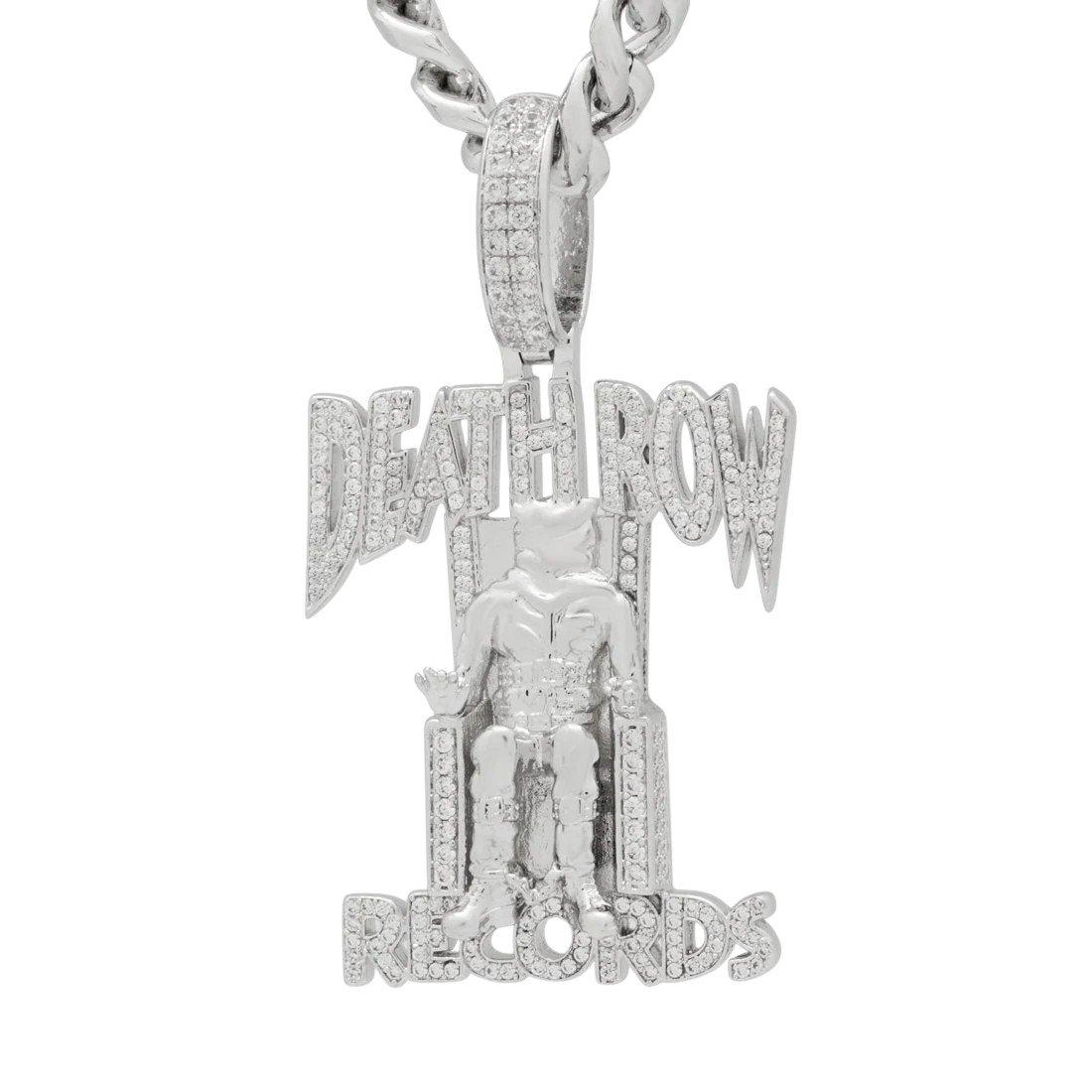 King Ice x Death Row Records-2.3" Iced Logo Necklace - White Gold - WHITE GOLD